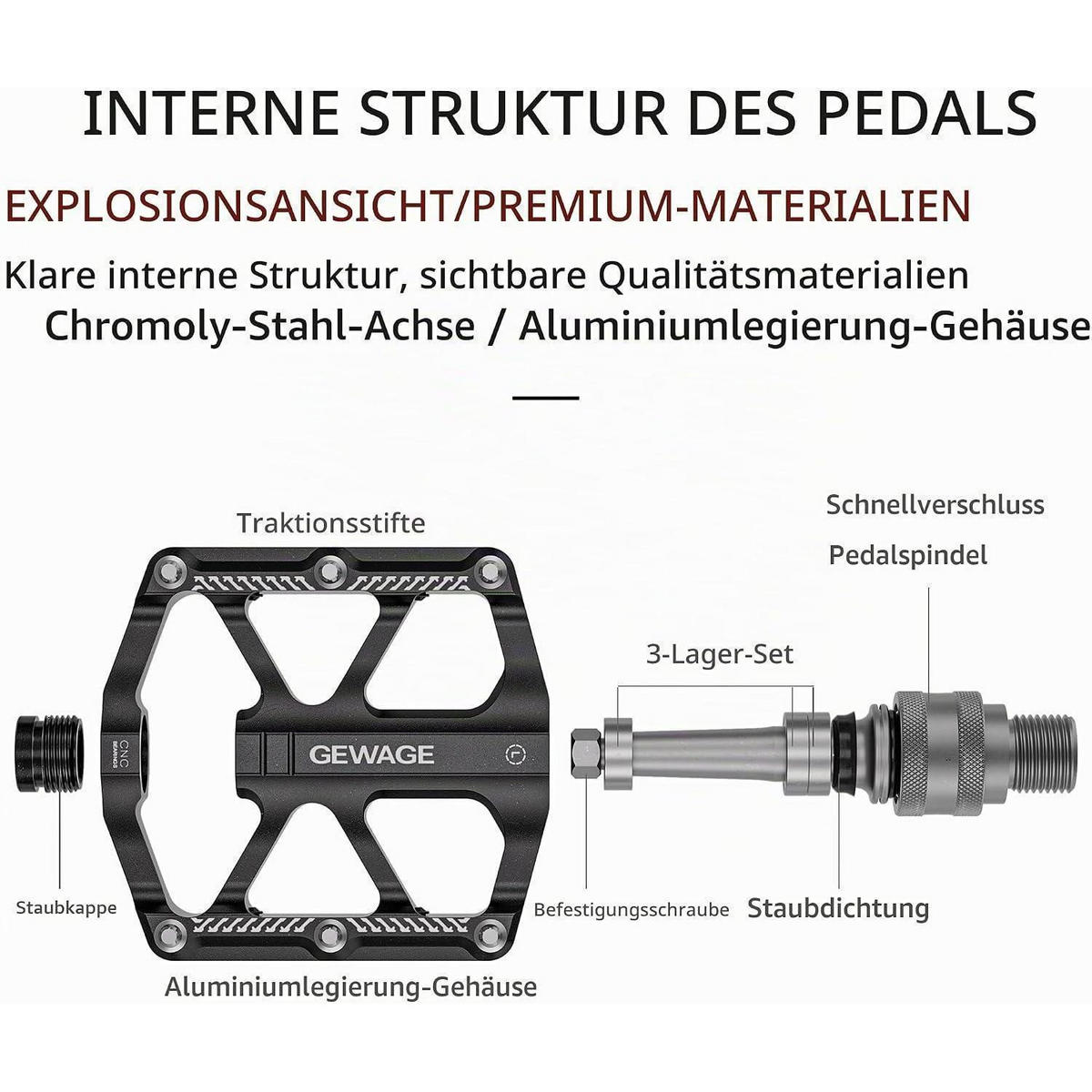 FAHRRADPEDAL Schnellwechsel Aluminium Schwarz mit Reflektoren - Schwarz, Metall (7.4/1.5/8cm)