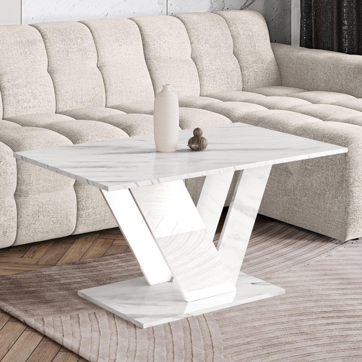 COUCHTISCH 100 cm Weiß Marmor-Optik - Weiß, Holzwerkstoff (60/100/55cm) - Home Collective