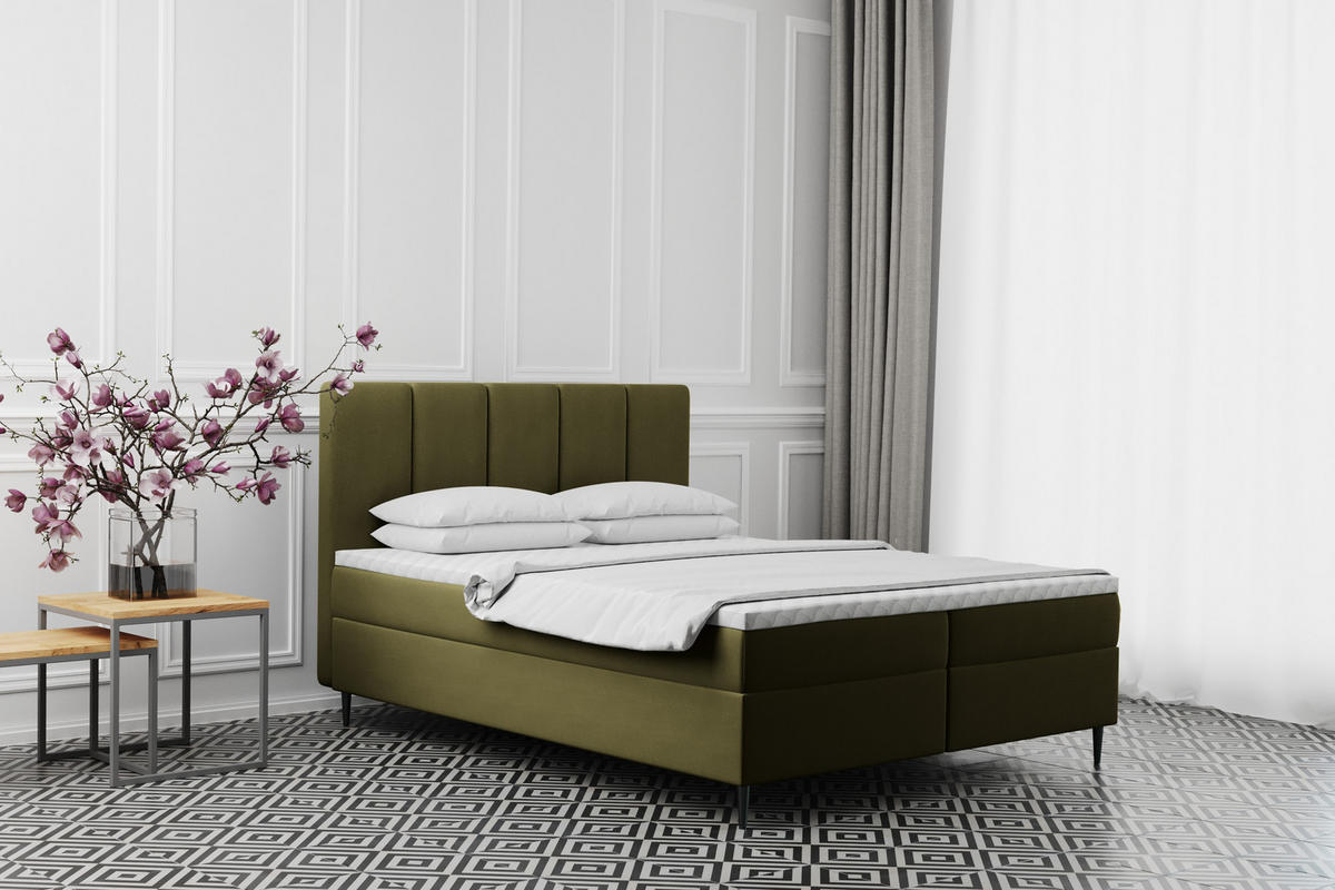 BOXBETT Mit Bettkasten Matratze ADEL Stoff Monolith Olive 120x200 cm H2-Pocket - Olivgrün, Holz/Textil (120/200cm) - Kaiser Möbel