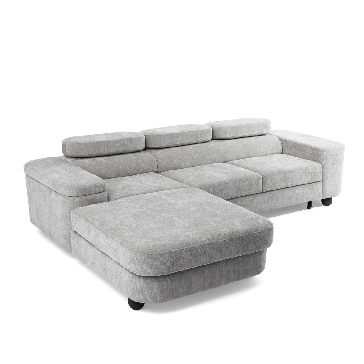 ECKSOFA LOVE L Links mit Schlaffunktion 124x210 Chenille Hellgrau - Hellgrau/Schwarz, Holz/Textil (284/205cm) - Muffo