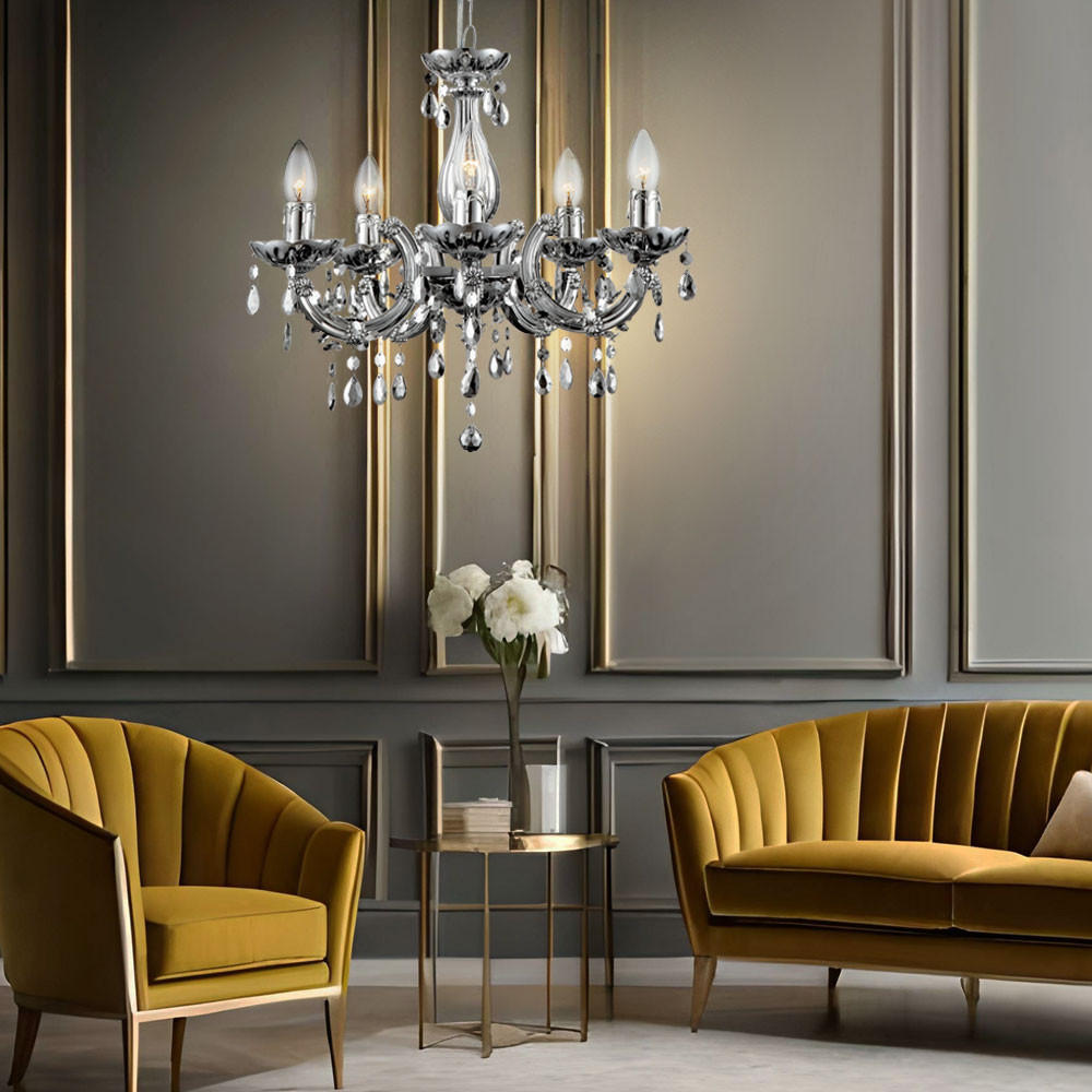 KRONLEUCHTER CUIMBRA II Silber Kristalloptik - Silberfarben, Metall (44/44/128cm) - Globo Lighting