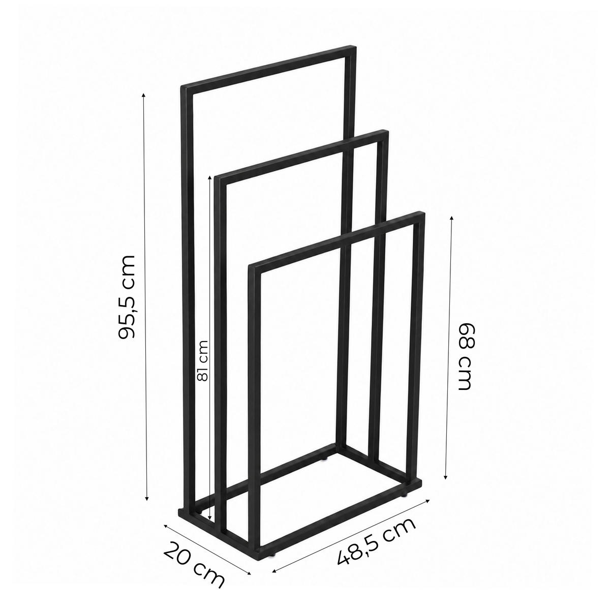 HANDTUCHSTÄNDER freistehend mit 3 Stangen - Schwarz, Metall (48.5/95.5/20cm) - Mat-Haus