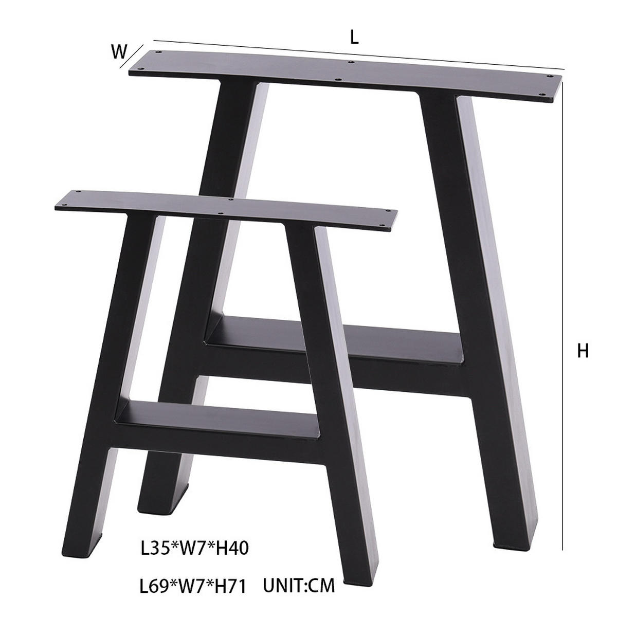 TISCHBEINE 2-tlg Set 40-cm hohe trapezförmige aus Eisen in Schwarz 35 x 7 x 40 cm - Schwarz, Metall (35/40/7cm) - Livingandhome