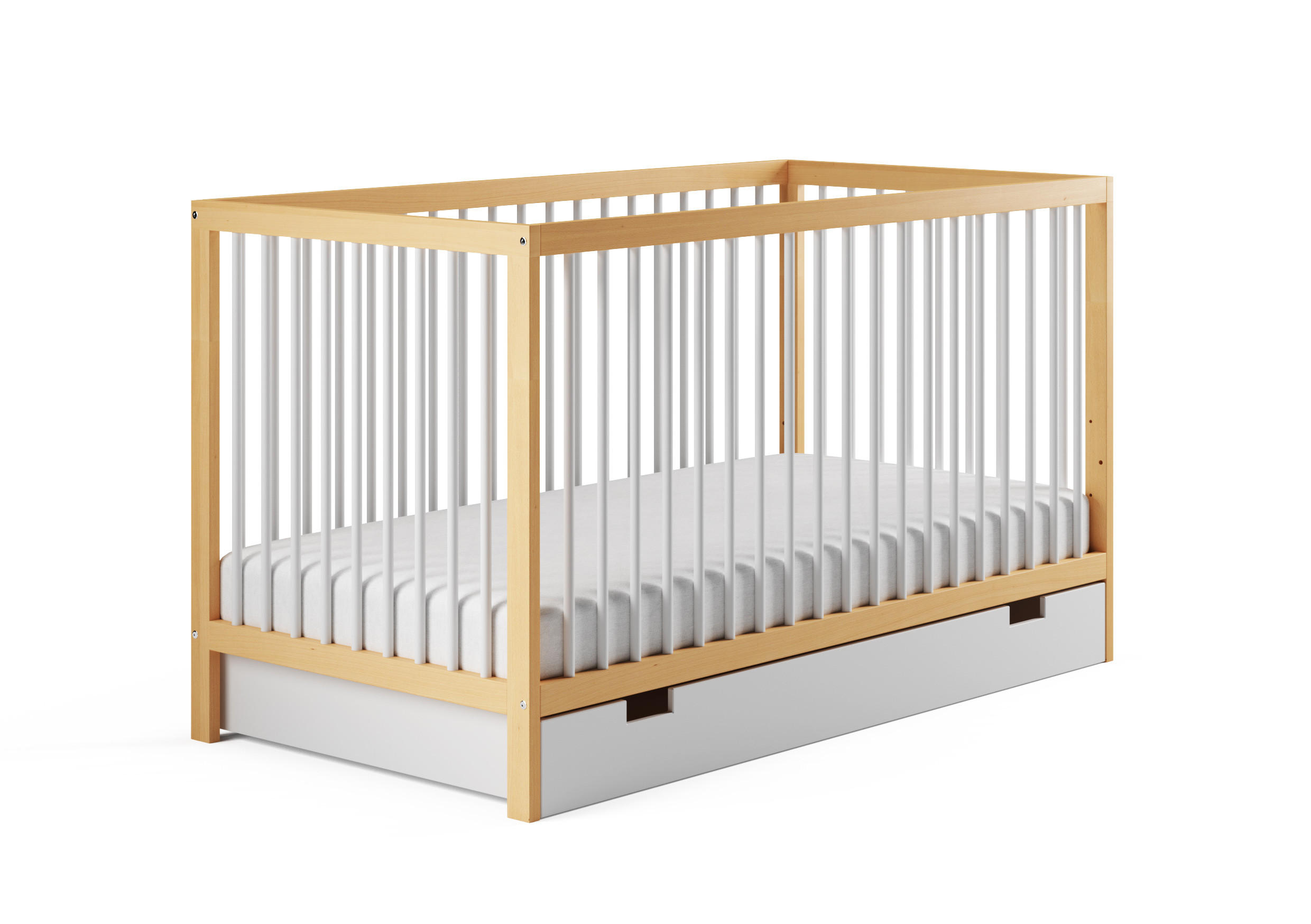 BABYBETT mit Schublade 60x120 cm in Natur-Weiß - Naturfarben/Weiß, Holz (60/120cm) - Kids Collective