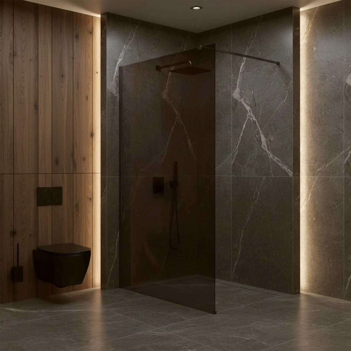 DUSCHWAND Rea Flexi Brown / Titan 80 - Titanfarben, Glas (120/80/195cm) - REA
