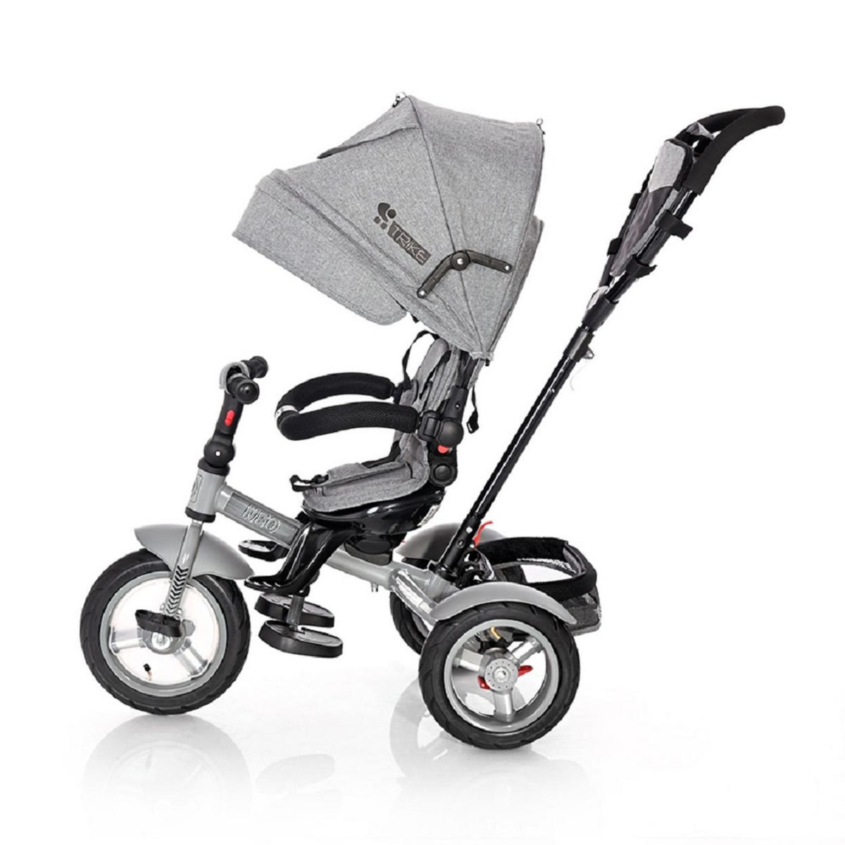 DREIRAD Neo 4 in 1 grau/schwarz Luftreifen, Schiebestange, Sitz drehbar, verstellbar - Hellgrau, Metall (120/55/104cm) - Lorelli
