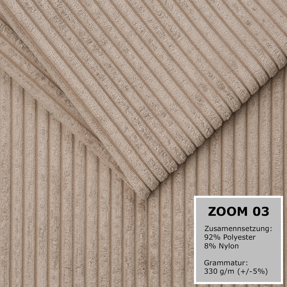 ECKSOFA EINAR 362 cm x 170 cm – Stoff: ZOOM 03 Farbe: Beige - Beige, Textil (362/170cm) - A&J MöbelLand