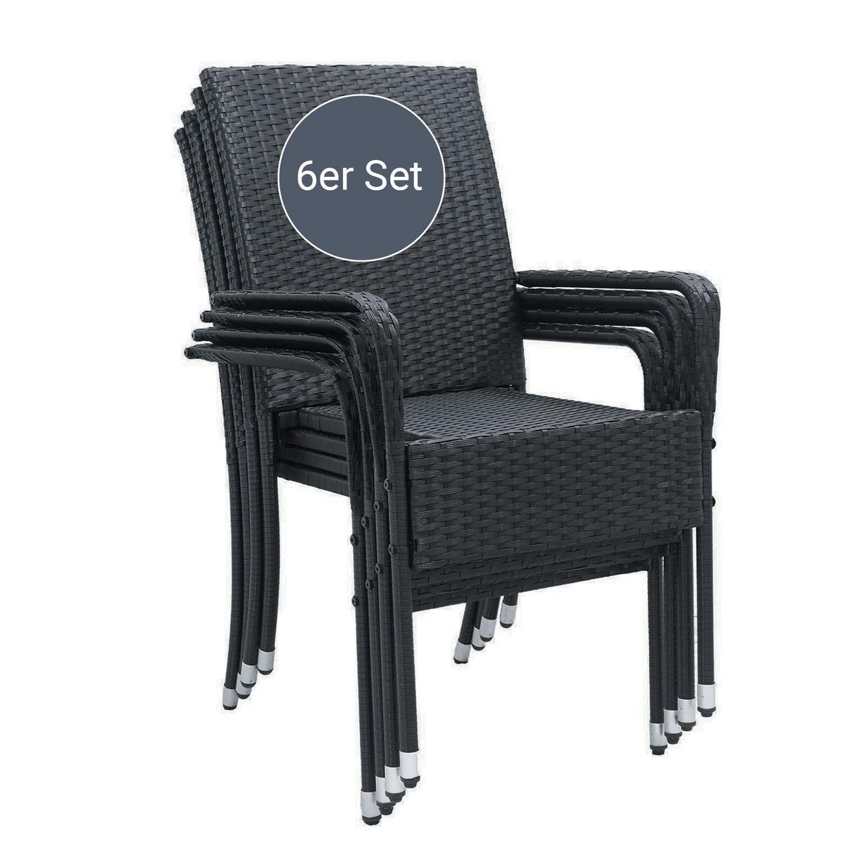 GARTENSTÜHLE Yoro 6er-Set - Schwarz, Kunststoff (50/90/50cm) - Juskys