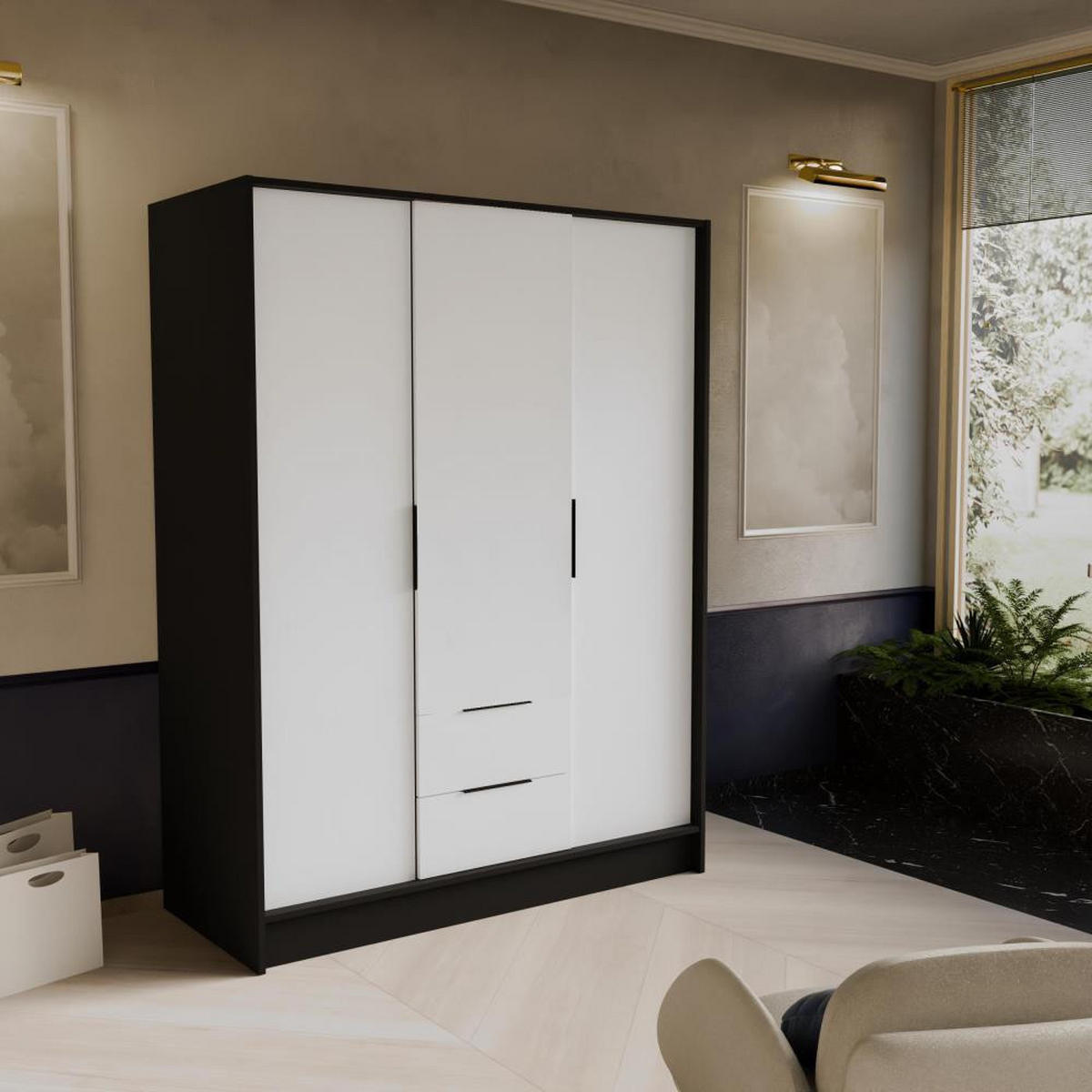 DREHTÜRENSCHRANK Niko 150/51/200 cm schwarz+weiß - Schwarz/Weiß, Holzwerkstoff (150/200/51cm) - Beautysofa