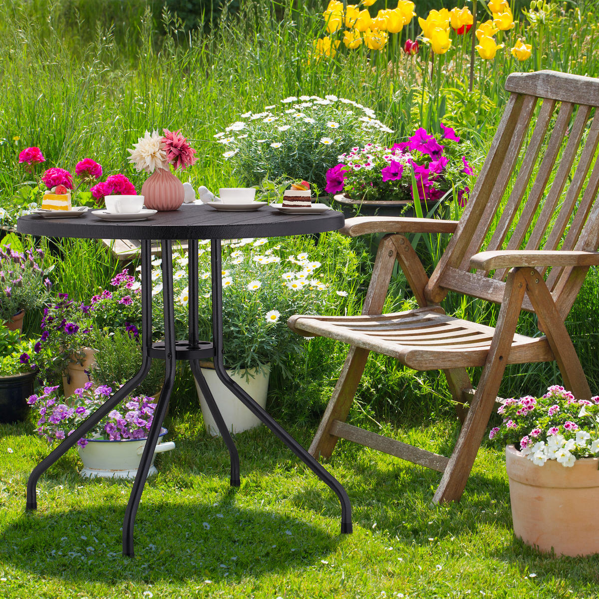 GARTENTISCH - Schwarz, Kunststoff/Metall (80/80/75cm) - Relaxdays