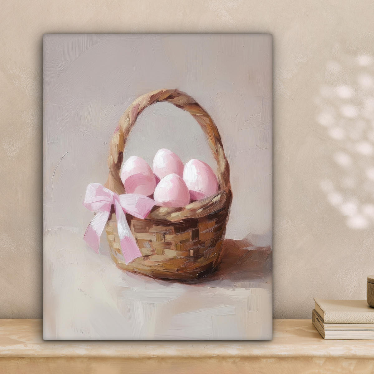 LEINWANDBILD Korb - Eier - Rosa Room Decor 30x40 cm - Beige, Textil (30/40cm) - MuchoWow