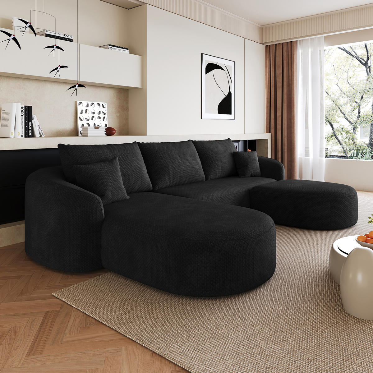 WOHNLANDSCHAFT Schwarz 266/168/85 cm 5-Sitzer Modular - Schwarz, Textil (266/85/168cm) - PANGIVO