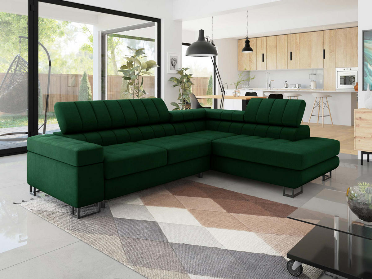 ECKSOFA Laris Premium, Seite: Rechts - Schwarz/Grün, Holz/Textil (271/203cm) - MIRJAN24