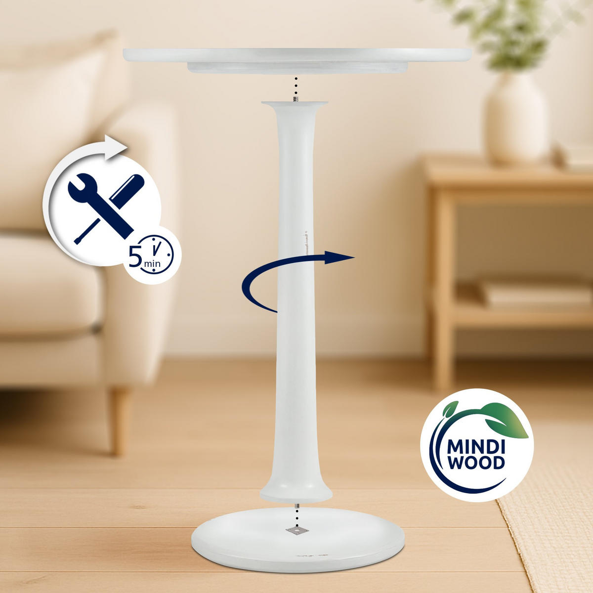 BEISTELLTISCH rund 60 cm Holz Antik Weiß - Weiß, Holz (60/60/65cm) - CLP