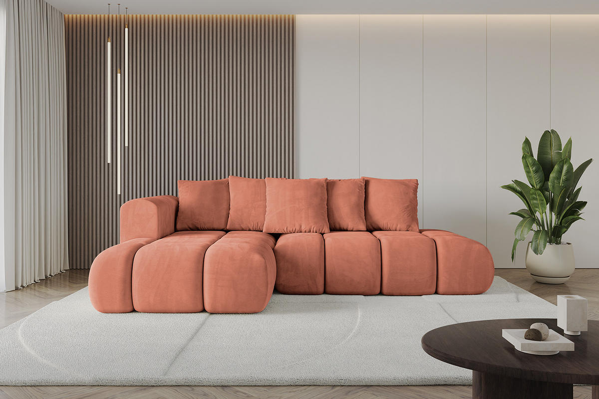 ECKSOFA Ottomane Links CLOUD-L-v1 289x180x40 Apricot Velours - Koralle, Holzwerkstoff/Kunststoff (180/289cm) - ALTDECOR