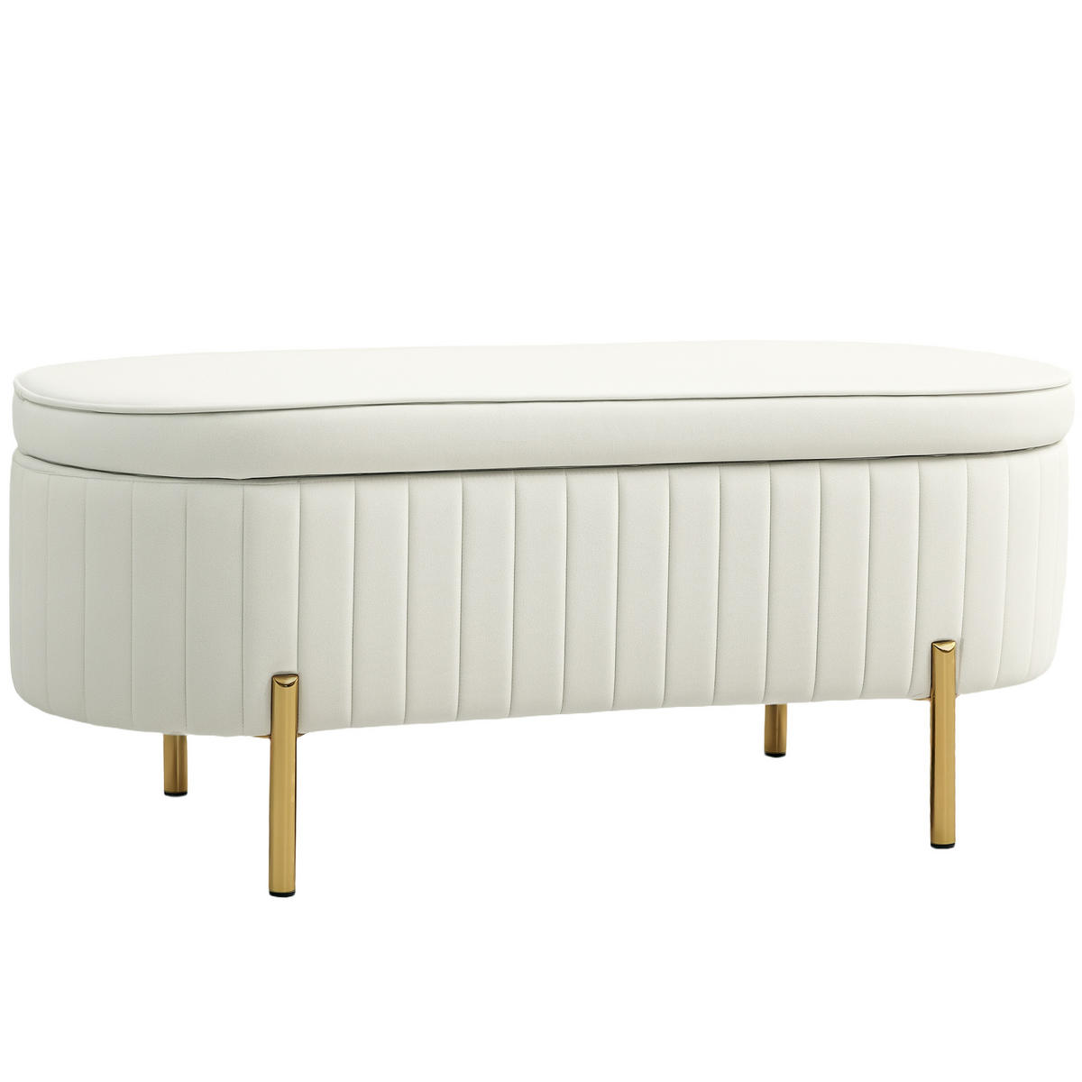 TRUHENBANK MIT KLAPPDECKEL DE-07170 kanalgepolstert, goldene Beine Cremeweiß/Golden - Creme, Metall (44/43.5/108cm) - ComfortXL