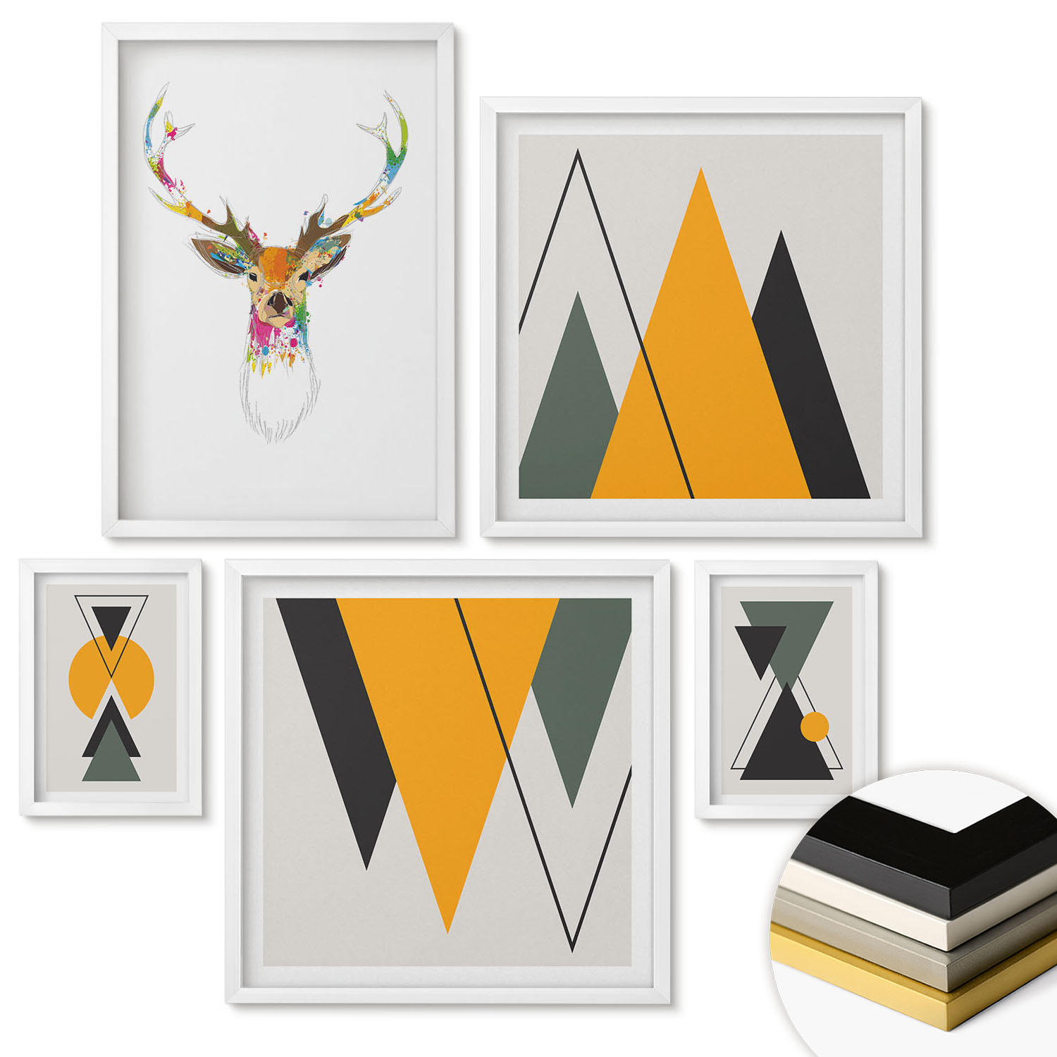 WANDBILDER 5er-Set - 50x50 cm & 20x30 cm & 40x60 cm Weißer Rahmen - Italienische Städte (Aquarell) - Weiß, Kunststoff (40/60cm) - ArtPrintCave