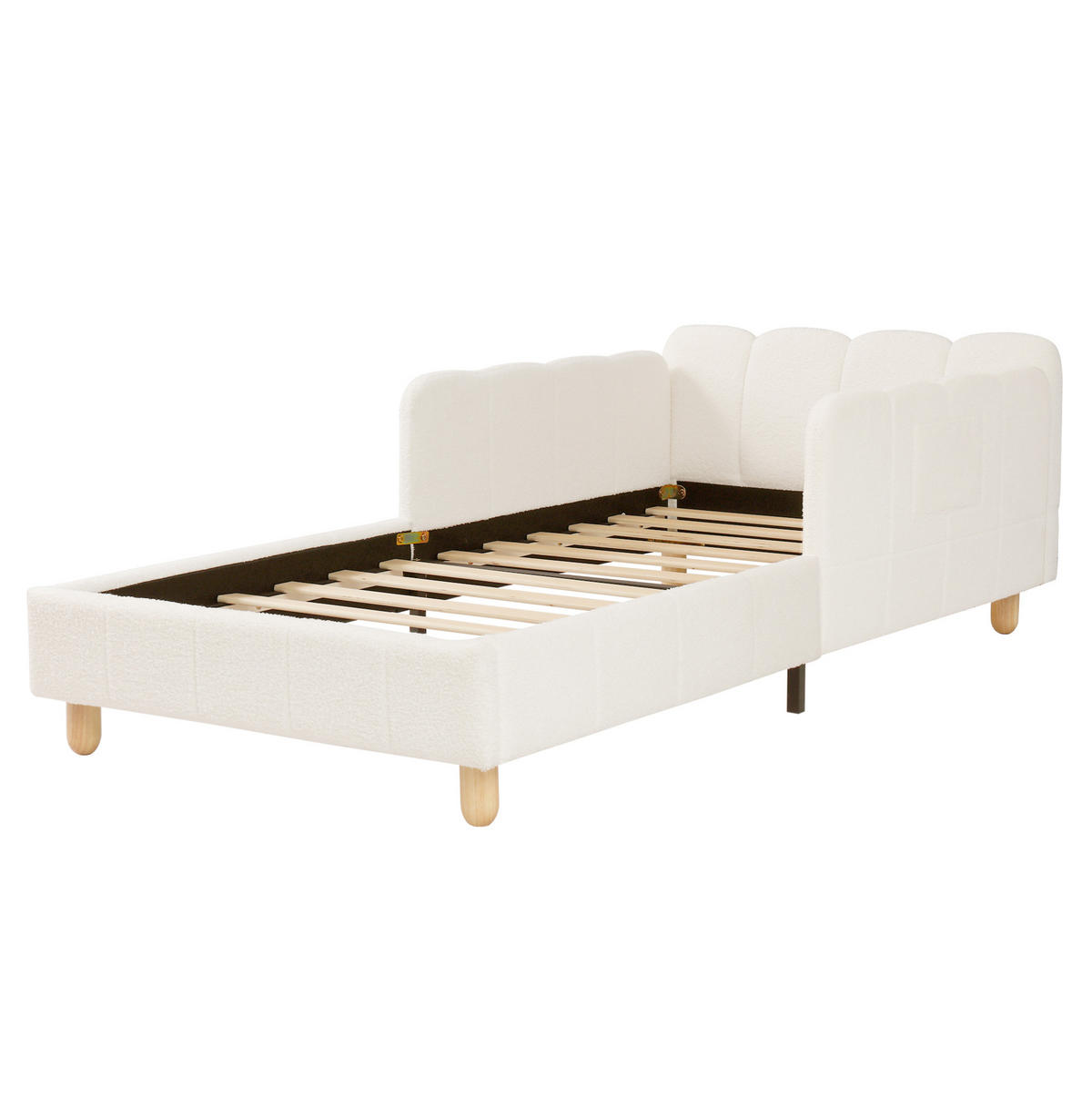 KINDERBETT 140/190 cm beige aus Samt mit Kopfteil und Seitenteilen - Beige, Textil (140/190cm) - OKWISH