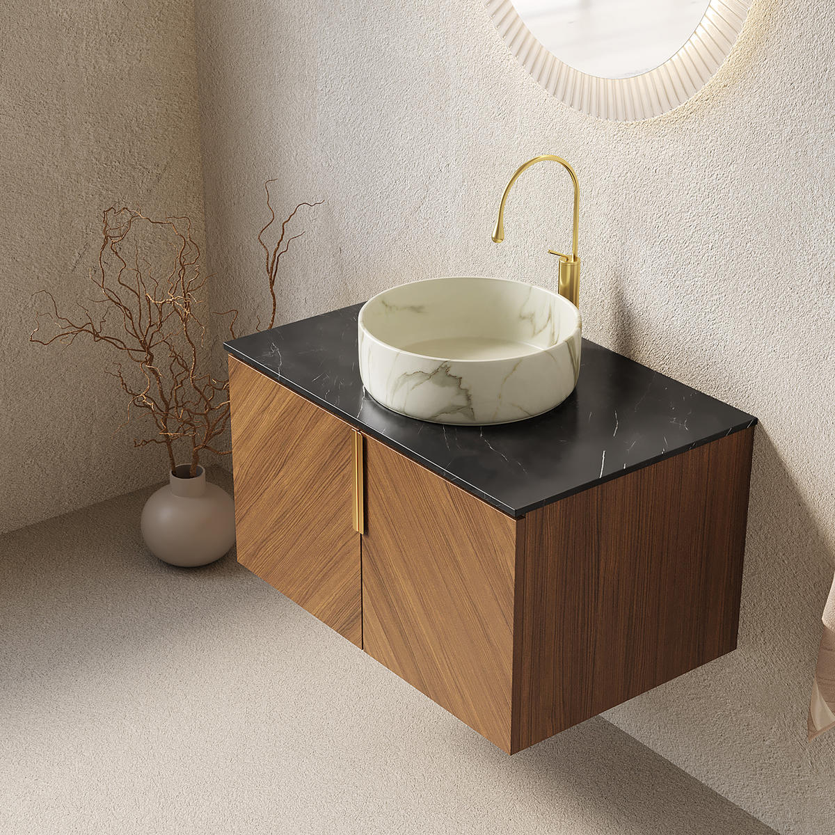 WASCHTISCH Braun-Eiche 76/50/53 cm - Schwarz, Holz (76/53.1/50cm) - PANGIVO