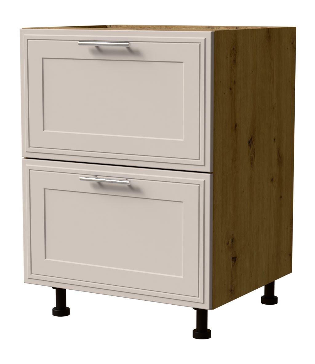 SCHUBLADENUNTERSCHRANK Salo D2/60 Eiche Artisan / Kaschmir Matt 60 / 50 / 82cm - REJS Vollauszug - Kaschmir/Eiche Artisan, Holz/Holzwerkstoff (60/82/50cm) - Feldmann-Wohnen