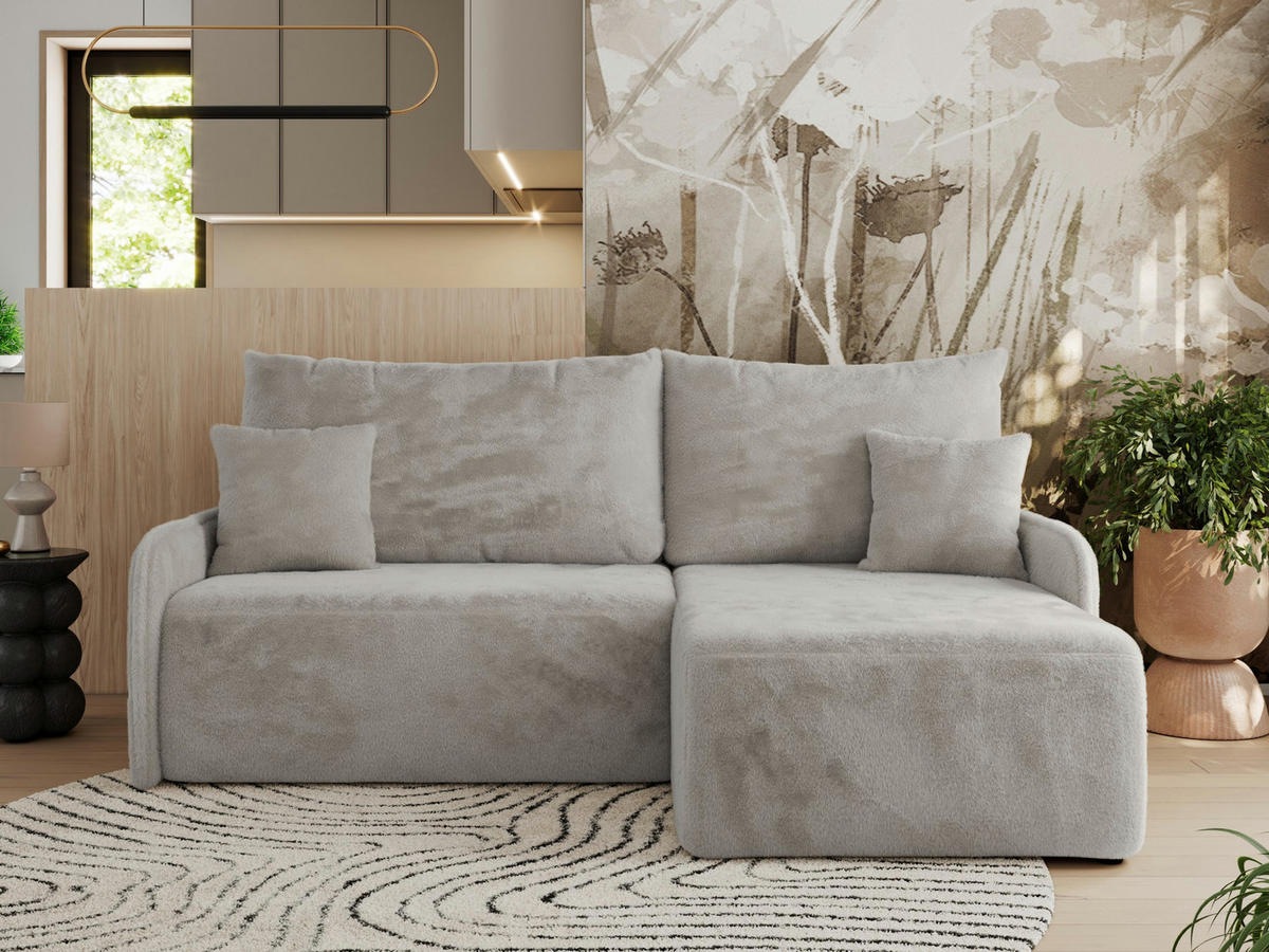 ECKSCHLAFSOFA ARPA L Hellgrau Plüsch - rechts - Hellgrau/Schwarz, Kunststoff/Textil (150/198cm) - MKS
