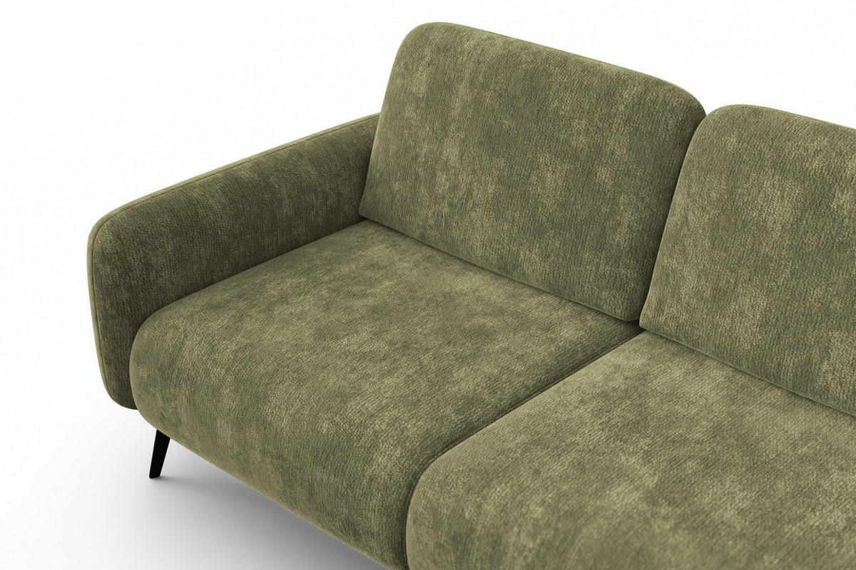 ECKSOFA FEBE 4-Sitzer RECHTS, olivgrüner Chenille-Stoff - Schwarz/Olivgrün, Holz/Textil (264/157cm) - Wozimo