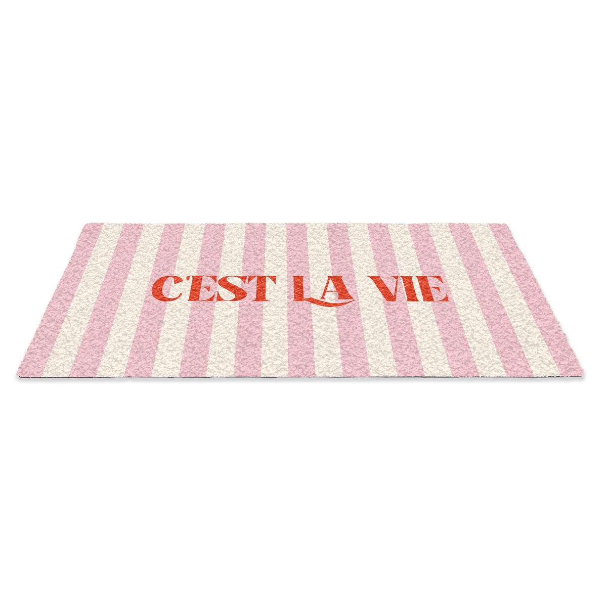 FUSSMATTE Zartrosa – Rot – Streifen – C'est La Vie 60x40 cm - Rosa, Kunststoff (60/0.4cm) - MuchoWow