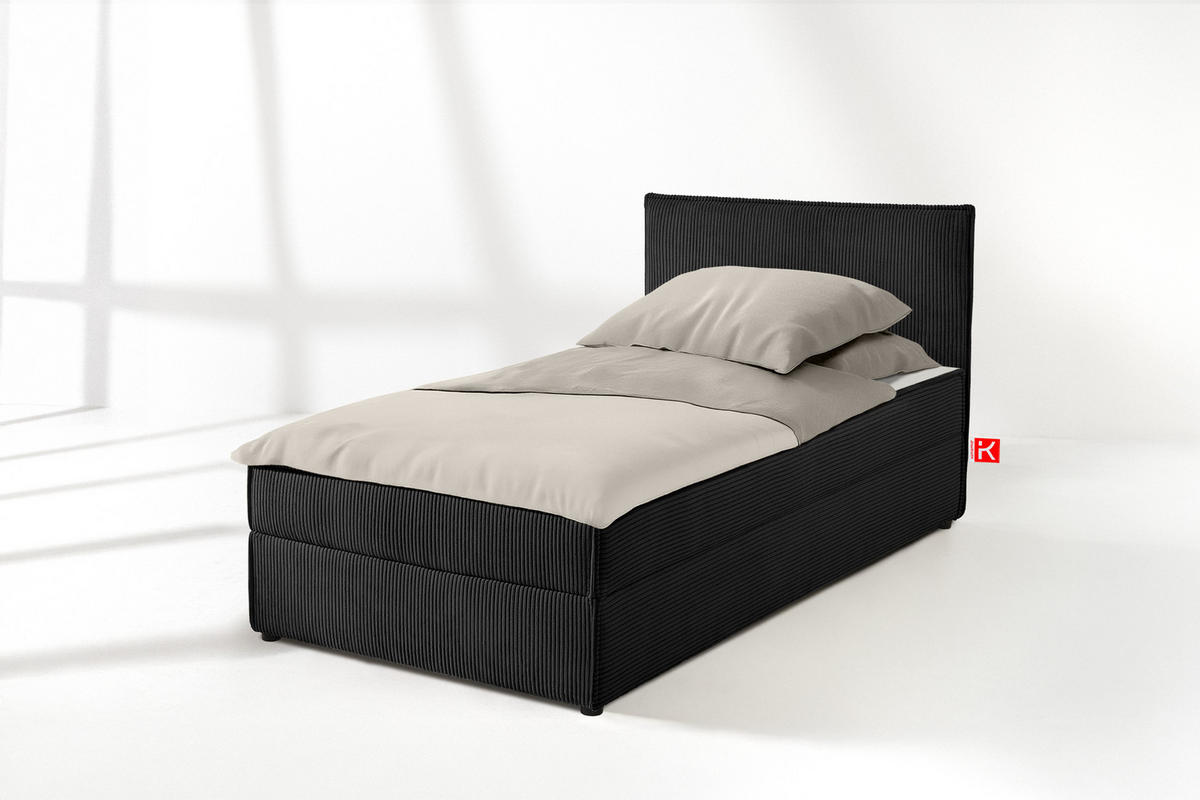 BOXSPRINGBETT ROTI Einzelbett, schwarz - Schwarz, Holz/Holzwerkstoff (90/200cm) - KONSIMO®