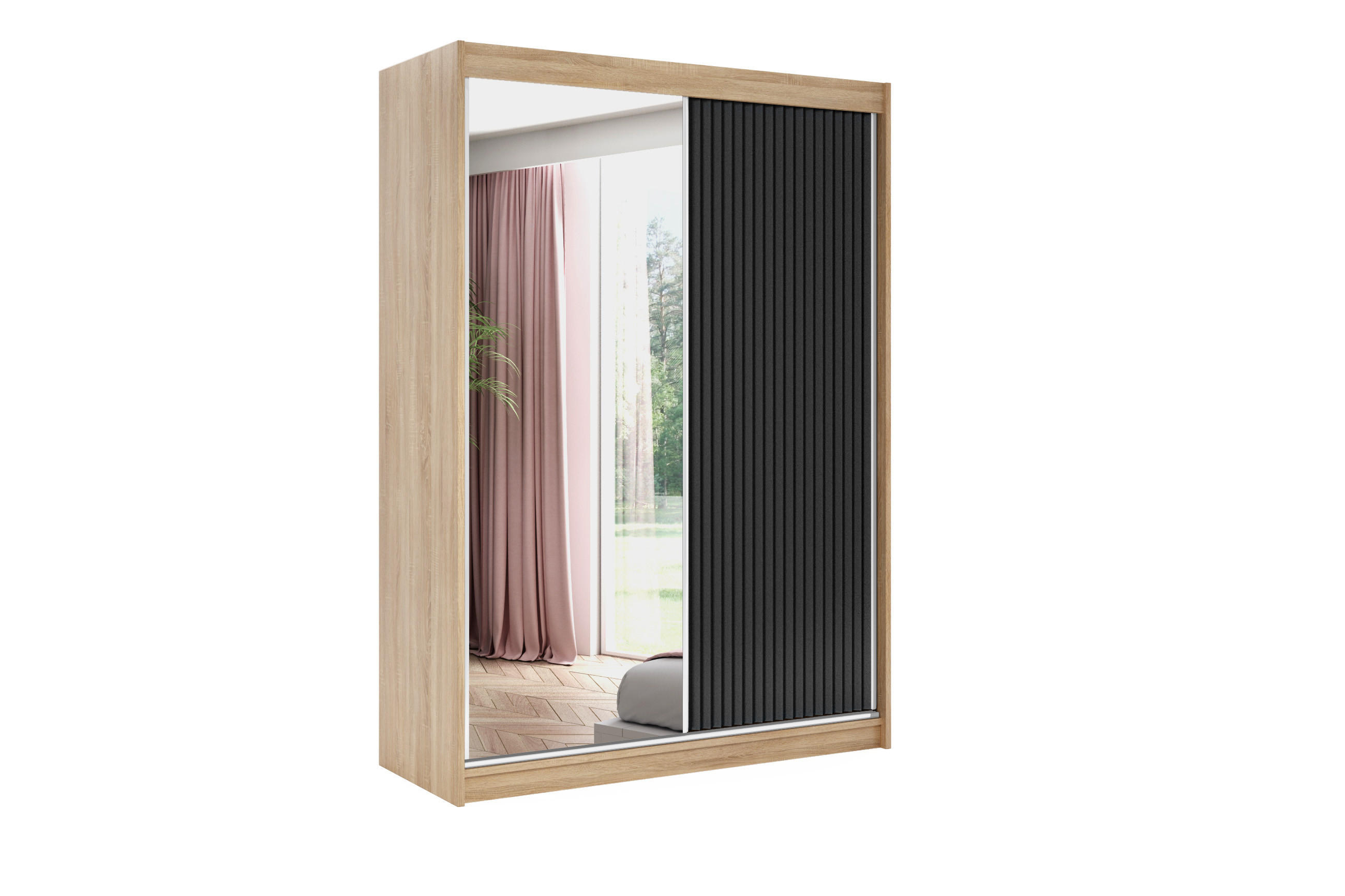 KLEIDERSCHRANK RYFLO mit LED - 150 - Eiche Artisan|Schwarz - Schwarz/Eiche Artisan, Holzwerkstoff (150/215/61cm) - ALTDECOR