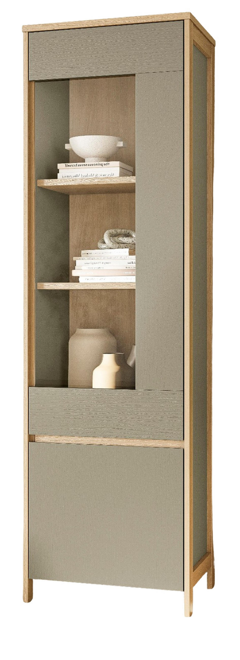 VITRINE Salbei grün, Eiche 58 cm, Vitrinenschrank mit Soft-Close - Salbeigrün/Eichefarben, Glas/Holzwerkstoff (58/195/39cm) - Furn.Design