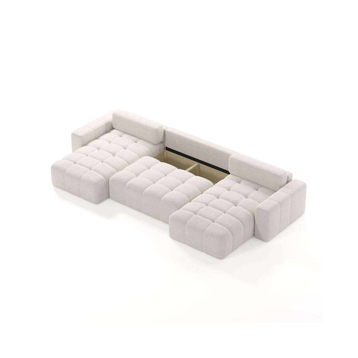 ECKSOFA Bouclé-Stoff 10 Sitzer Bornum U, Creme - Creme, Textil (386/70/155cm) - Meblito