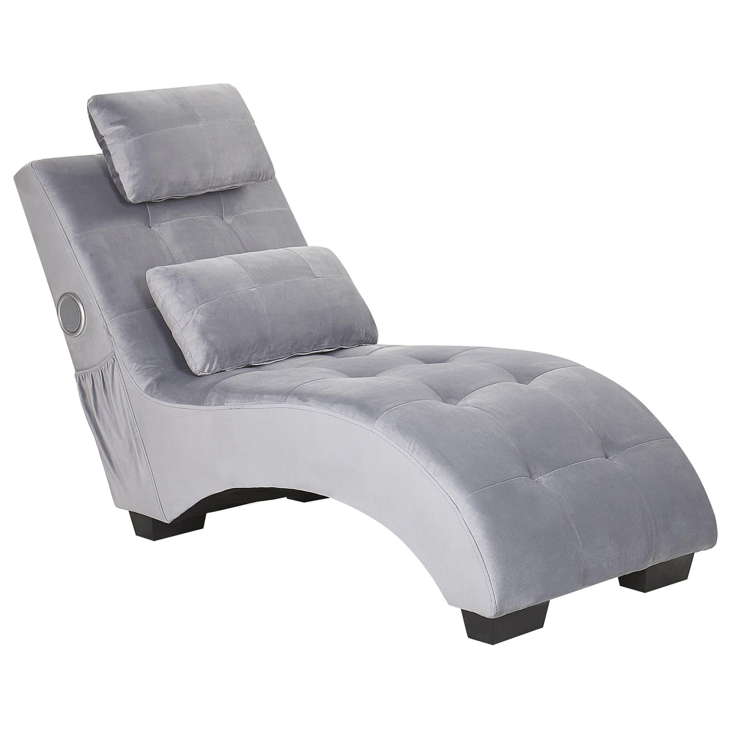 CHAISELONGUE Samtstoff Grau Simorre - Hellgrau, Textil (157/82/66cm) - Beliani