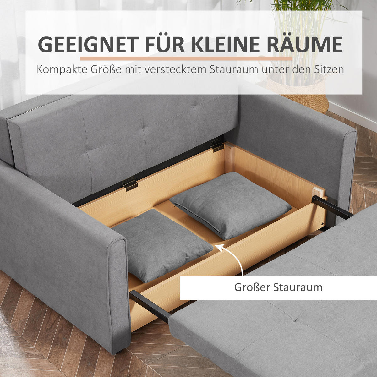 SCHLAFSOFA 2-Sitzer Sofa mit Bettfunktion Polstersofa mit Stauraum, Rückenkissen - Grau, Holzwerkstoff/Kunststoff (101/81/152cm) - HOMCOM