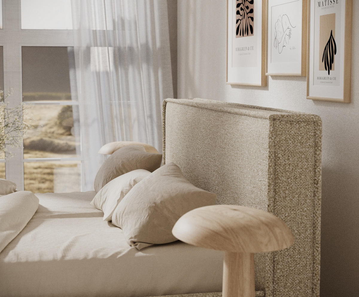 POLSTERBETT Lounge Beige 120/200 cm im Plüschstoff - Beige/Naturfarben, Holz/Holzwerkstoff (120/200cm) - Maison de Reve