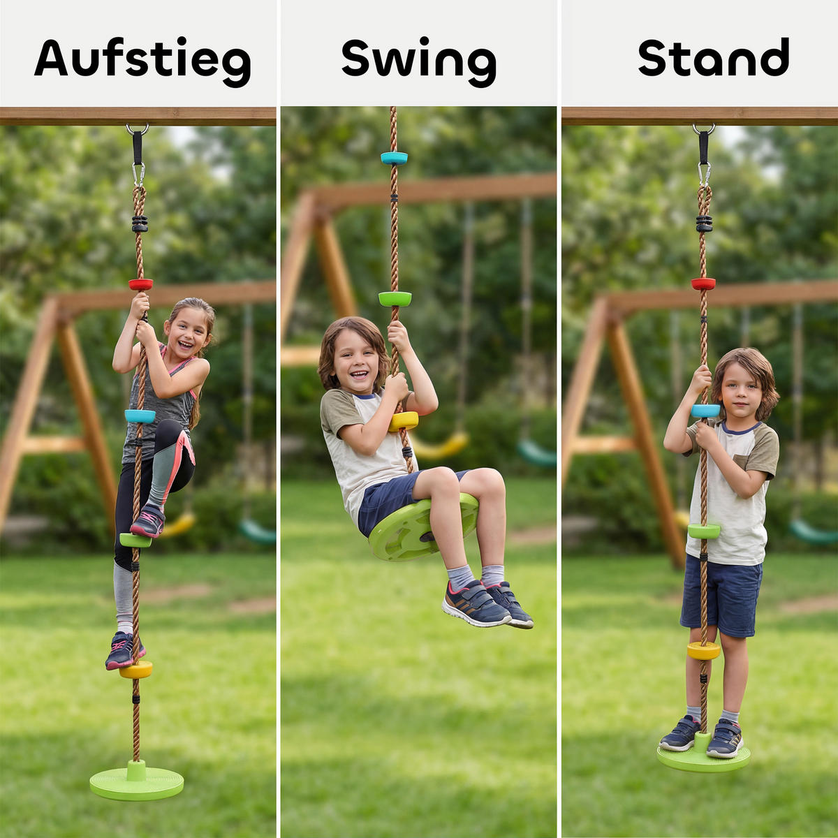 KLETTERSEIL SCHAUKEL DE-09919 mit Plattform und Kletterfußstützen Grün - Grün, Kunststoff (30/30cm) - ComfortXL