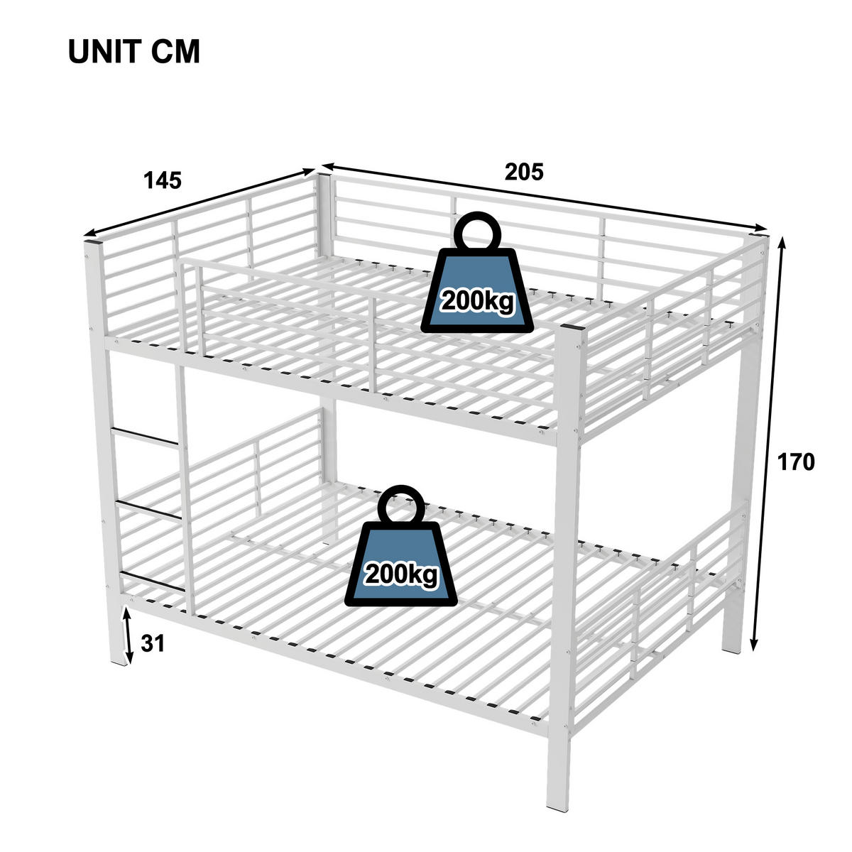 ETAGENBETT 140/200 cm DE-33078 mit Rausfallschutz und Leiter Weiß - Weiß, Metall (140/200cm) - ComfortXL