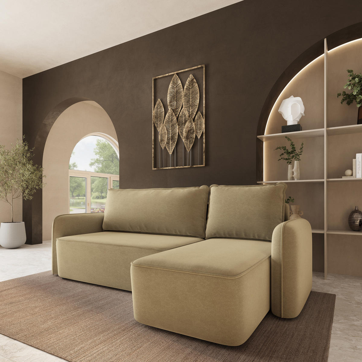 ECKSOFA DOLVER CL Senfgelb Samtstoff mit Schlaffunktion - Currygelb, Holzwerkstoff/Textil (238/156cm) - MASSENO