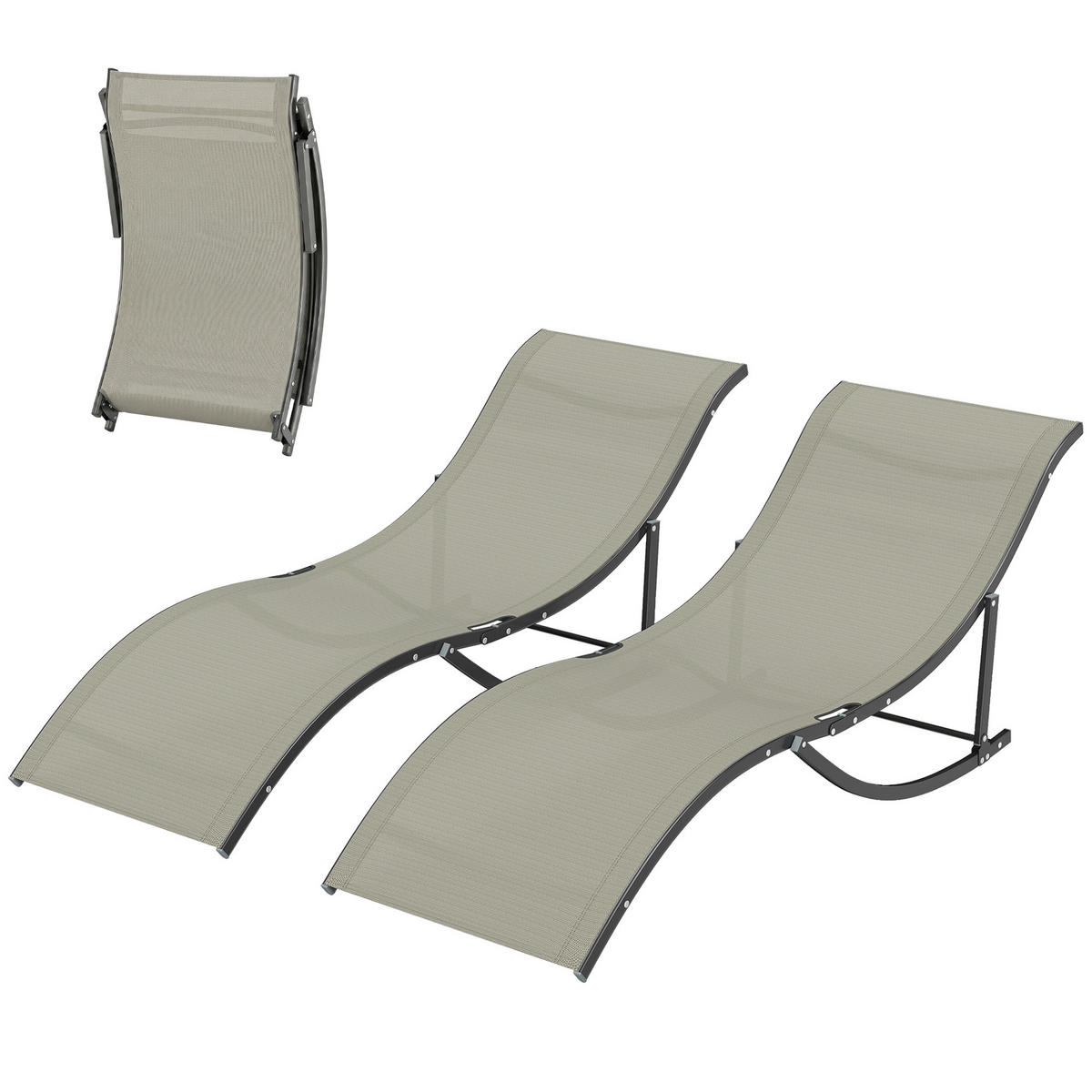 GARTENLIEGE Schwarzer Rahmen, khakifarbene Bespannung 2 Stück - Beige, Naturmaterialien (165/63/61cm) - GiPP