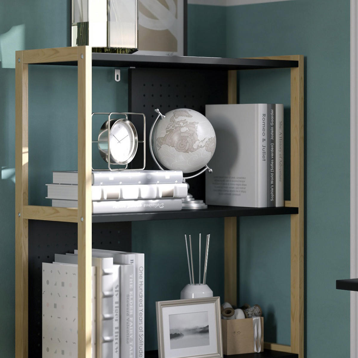 STANDREGAL Elvia Schwarz 63 x 120 cm - Schwarz/Kieferfarben, Holzwerkstoff (63/120/28cm) - Vicco