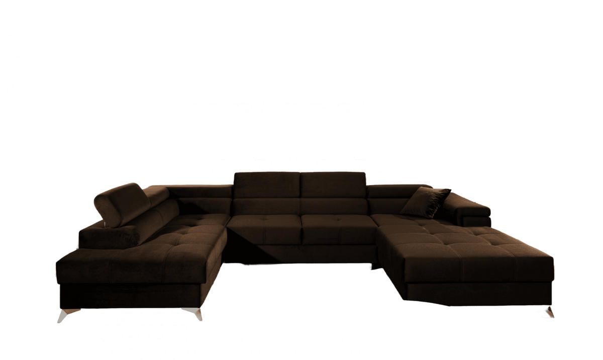 WOHNLANDSCHAFT mit Schlaffunktion und Bettkasten, Kronos-Stoff - Chromfarben/Dunkelbraun, Textil/Metall (345/90/202cm) - Eltap