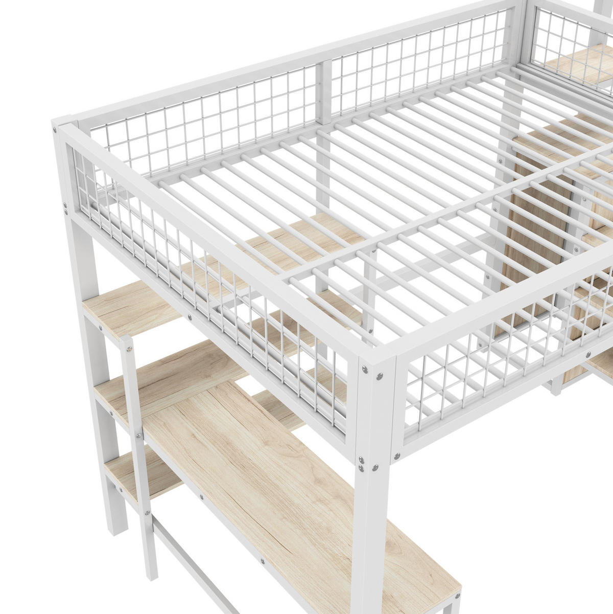 HOCHBETT mit Schreibtisch 140/200 cm in Weiß – mit Regalen und Kleiderschrank - Weiß, Metall (140/200cm) - BEAOK
