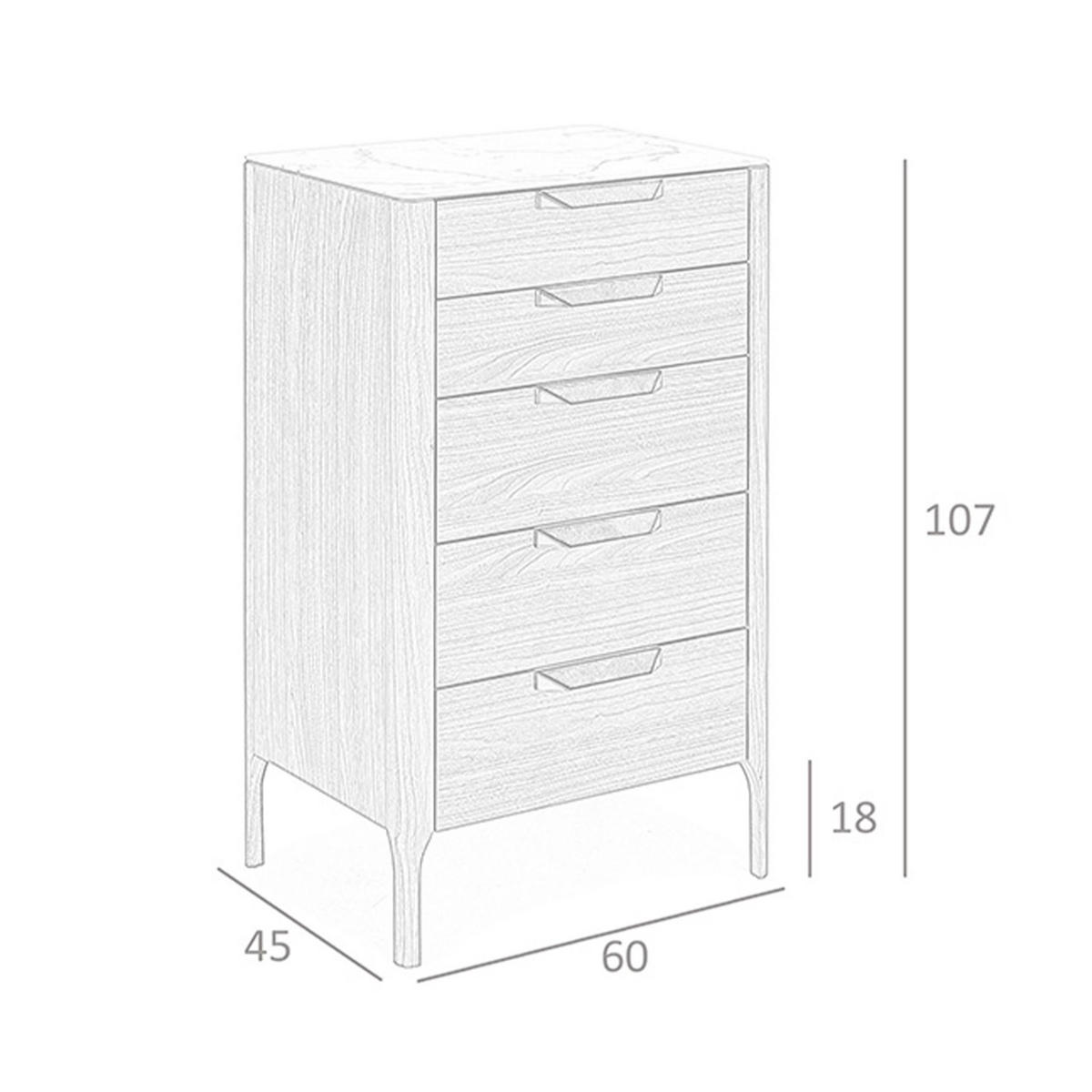 KOMMODE Chiffonier aus Nussbaumholz mit Glasplatte aus Marmorimitat 60/45/107 cm - Edelstahlfarben/Walnussfarben, Holz/Stein (60/107/45cm) - ANGEL CERDA