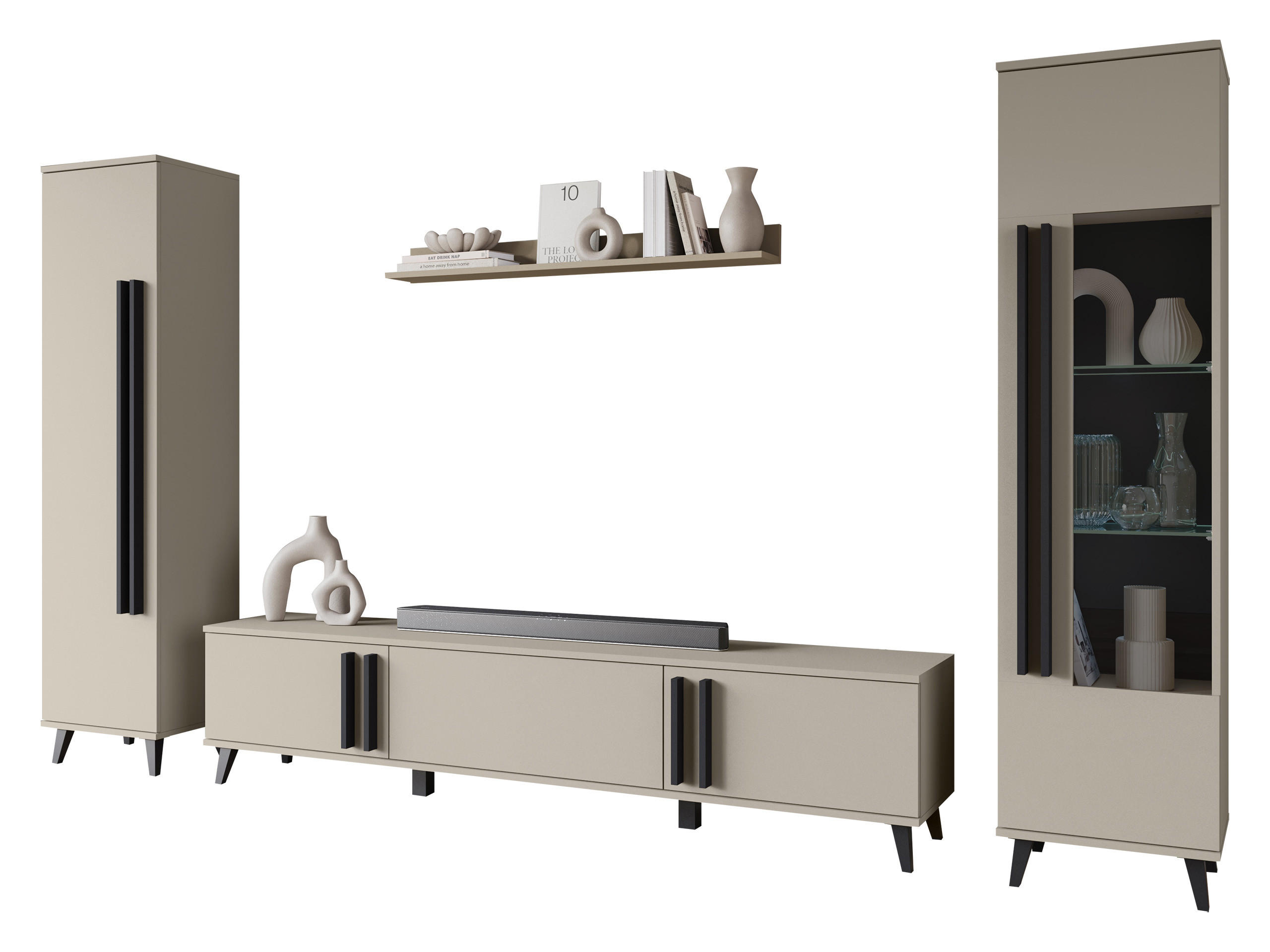 WOHNWAND Helsinki II - Beige/Schwarz, Holzwerkstoff/Kunststoff (180/70/33cm) - MIRJAN24