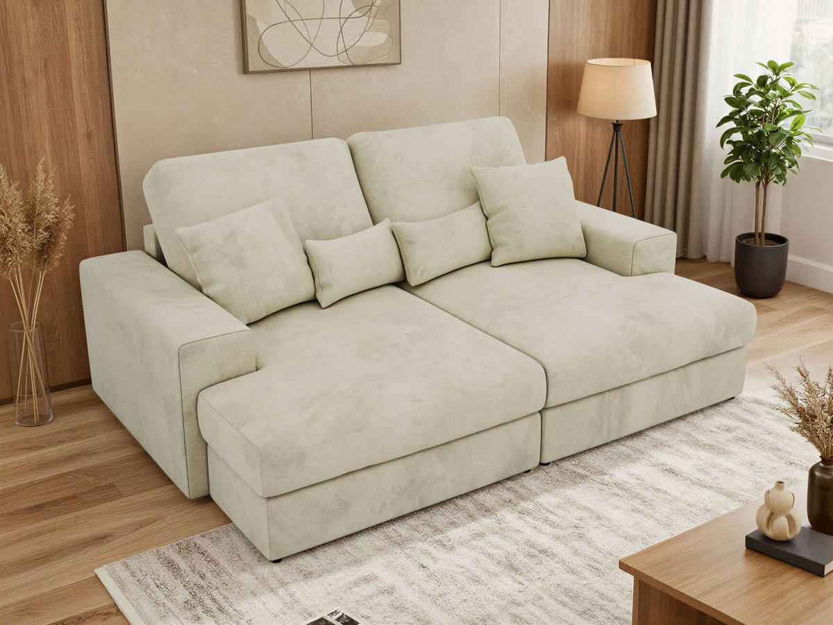 TROJMIESTNA POHOVKA ANERA - Béžová Samet - čierna/béžová, textil/plast (248/107/163cm) - MKS