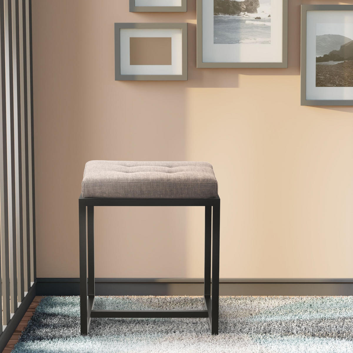 SITZWÜRFEL eckig 40/40/48 cm Stoff grau - Schwarz/Grau, Textil/Metall (40/48/40cm) - CLP