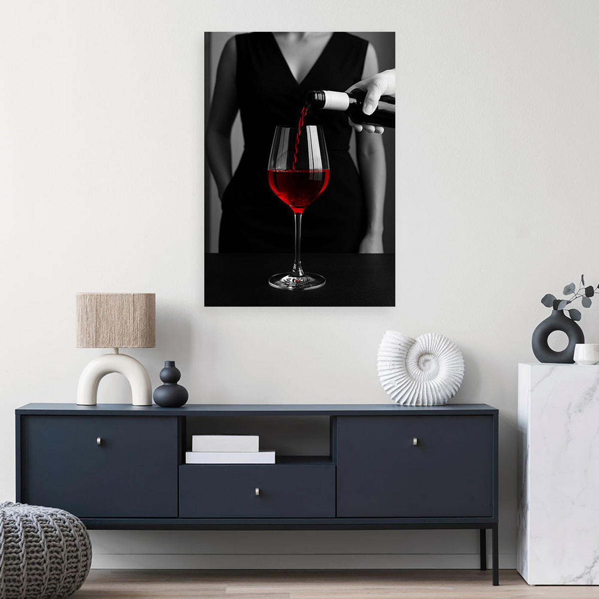 LEINWANDBILD Frau Rotwein 80x120cm - Schwarz, Textil (80/120cm) - Feeby