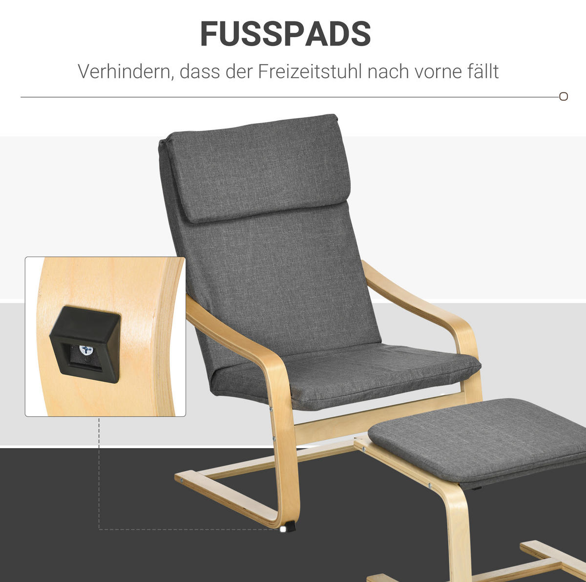 RELAXSESSEL 66,5/80/99 cm mit Fußhocker in Grau - Grau, Textil (80/99/66.5cm) - BEAOK