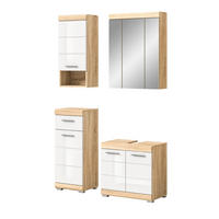 BADMÖBEL-SET weiß Hochglanz, Eiche 4-teilig 112 cm, Kombination mit viel Stauraum - Weiß Hochglanz/Eichefarben, Holzwerkstoff (112/191/34cm) - Inn.Furn