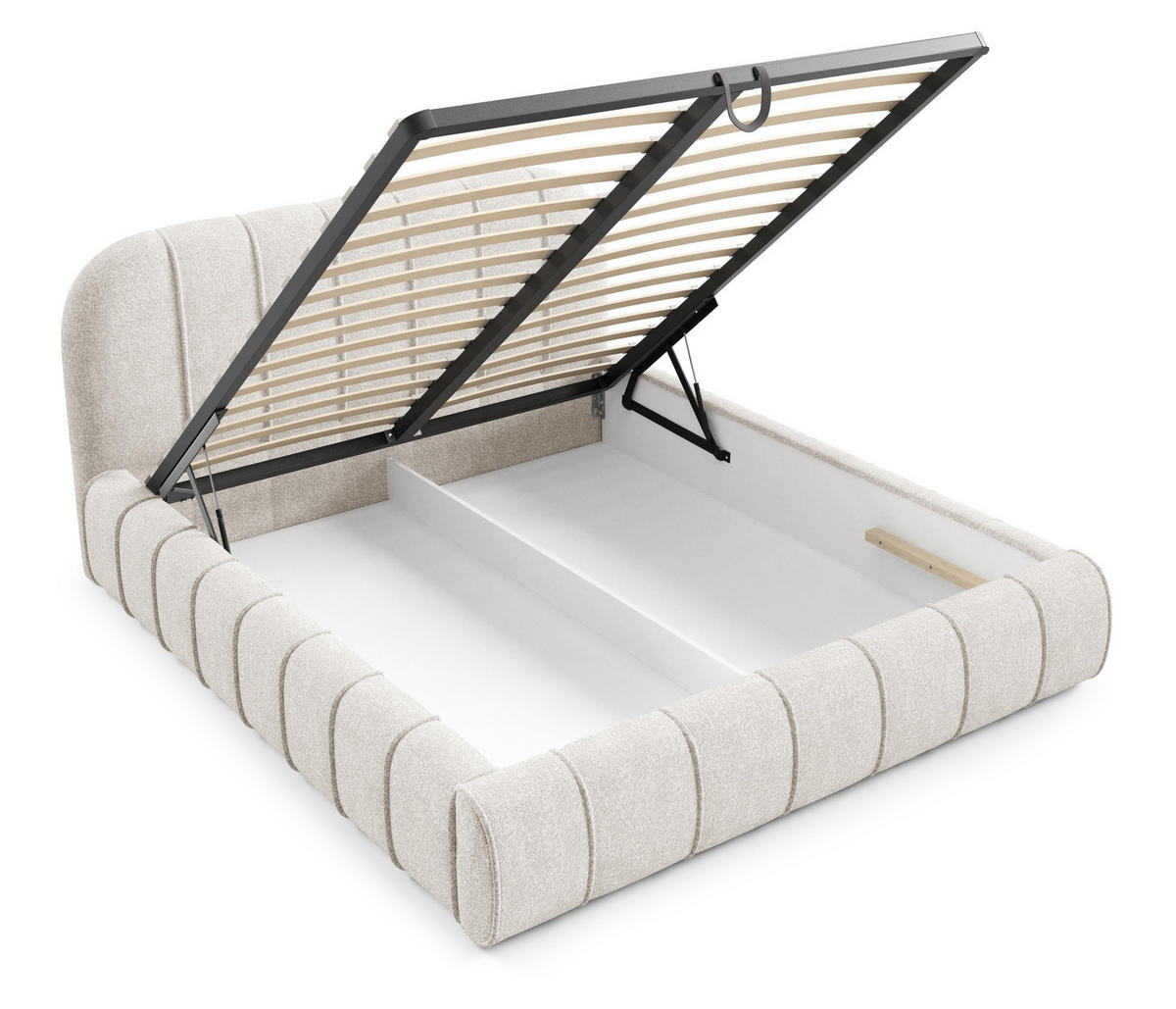 POLSTERBETT 140x200 Lunea, Samt, Metallrahmen, Bettkasten, Creme - Creme, Holz/Textil (140/200cm) - Emporius