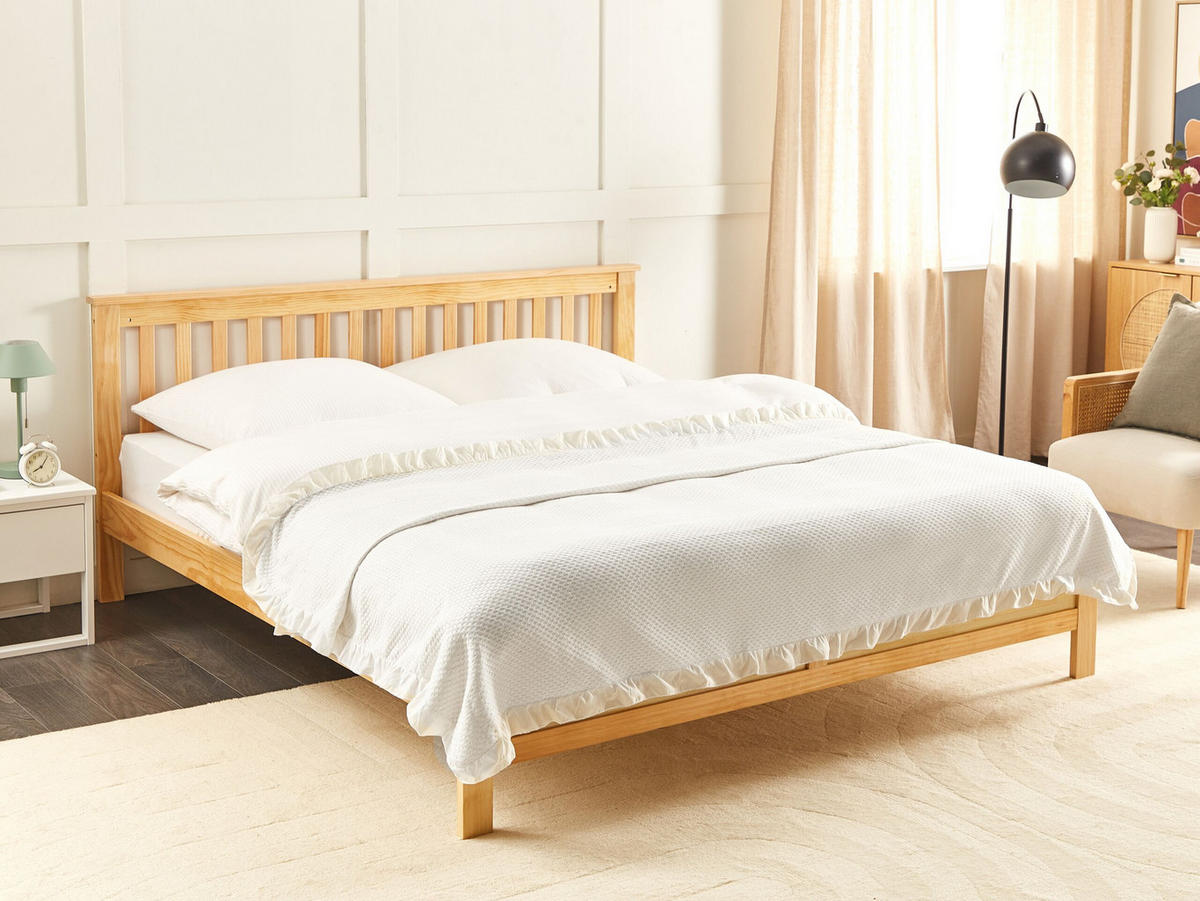 DECKE Weiß 200 x 220 cm Hatton - Weiß, Textil (200/220cm) - Beliani